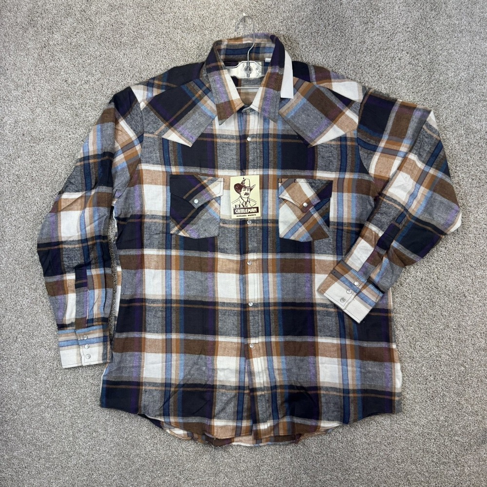 Ely Cattleman Western Shirt Mens XL Brown Blue Plaid Cotton Snap Front 1026REG